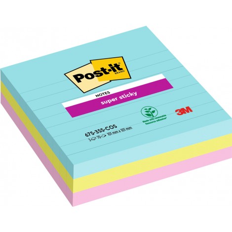 Foglietti post-it Super Sticky Grandi Formati 675-3SS Cosmic 101x101mm (acqua, verde acido, rosa tropicale, rosa guava) - 3pz