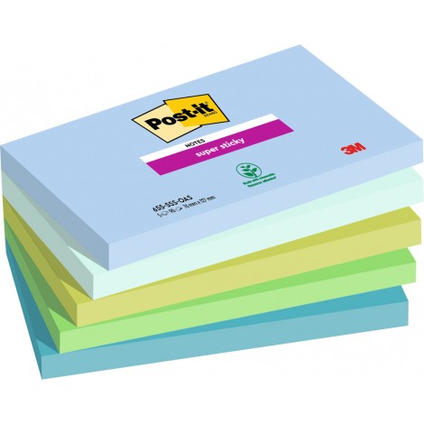 Foglietti post-it Super Sticky 622 Oasis 76x127mm (blu jeans, verde menta fresca, verde lime, verde trifoglio, verde cristallo di mare) - 5pz