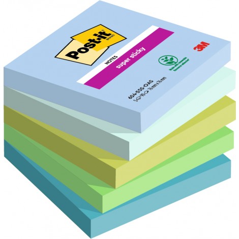 Foglietti post-it Super Sticky 622 Oasis 76x76mm (blu jeans, verde menta fresca, verde lime, verde trifoglio, verde cristallo di mare) - 5pz