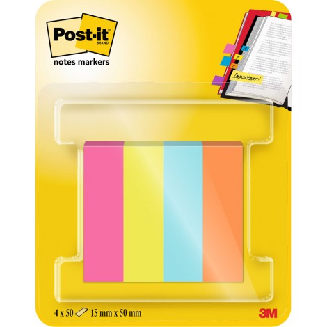 Segnapagina Post-it in carta Index 15x50mm - 200 segnapagina 670-4-POP (rosa, verde, arancione, blu) - 1pz