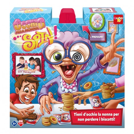 GIOCORO' Occhio alla nonna Spin - La nonna va matta per i biscotti - sono buonissimi, da far girare la testa! Peccato che li voglia tutti per sé! Chi riuscirà ad accaparrarsi il maggior numero di biscotti? - CONTENUTO: 1 nonna con vassoio portaoggetti, 20 biscotti, 9 carte - giocatori 2-4, 5+ anni