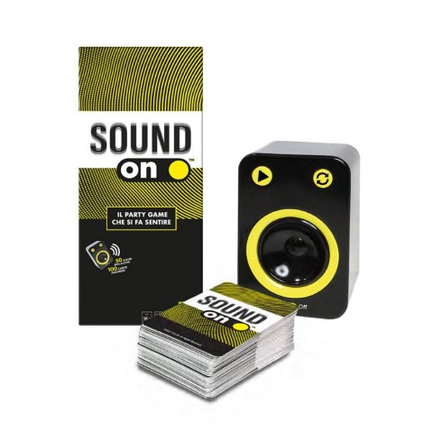 Sound on - Il party game per adulti dove suoni assurdi generano descrizioni ancor piu` assurde! I giocatori ascoltano un rumore strano e scelgono una didascalia che vi si abbini bene. La migliore combinazione suono-didascalia vince il turno chi vince 5 turni, vince il gioco!