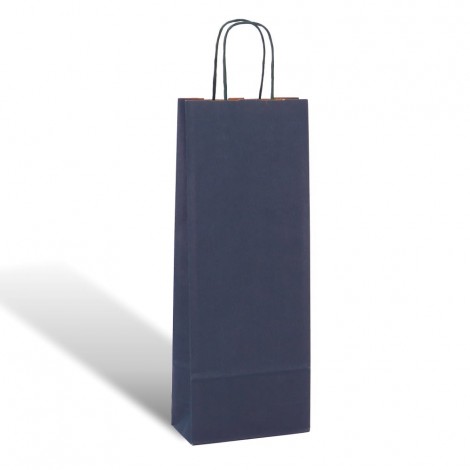 Rex – Borsa per bottiglia – Borsa in carta kraft tinta unita, formato 39x14x8.5cm colore blu