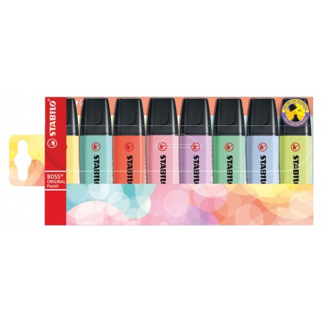 Stabilo Evidenziatore BOSS ORIGINAL, punta a scalpello, inchiostro a base d`acqua colori pastello assortiti