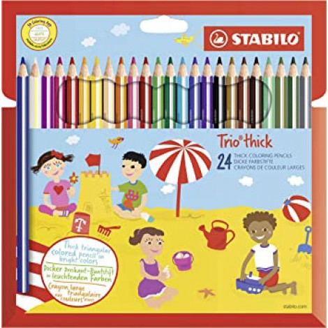 Astuccio Trio Thick con 24 pastelli, fusto triangolare maxi e mina da 4,2mm, con temperino
