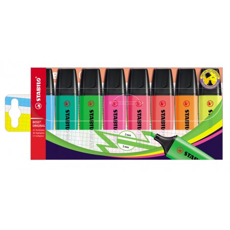 Stabilo Evidenziatore BOSS ORIGINAL, punta a scalpello, inchiostro a base d`acqua colori assortiti 8pz