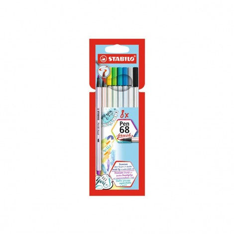 Pennarelli PEN 68 BRUSH - Pennarello con punta flessibile a pennello, inchiostro a base d`acqua, resiste fino a 24 ore se lasciato aperto 8pz