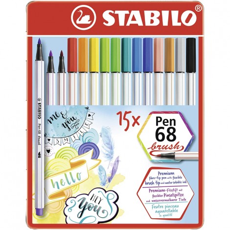Pennarelli PEN 68 BRUSH – Pennarello con punta flessibile a pennello, inchiostro a base d`acqua, resiste fino a 24 ore se lasciato aperto 15pz
