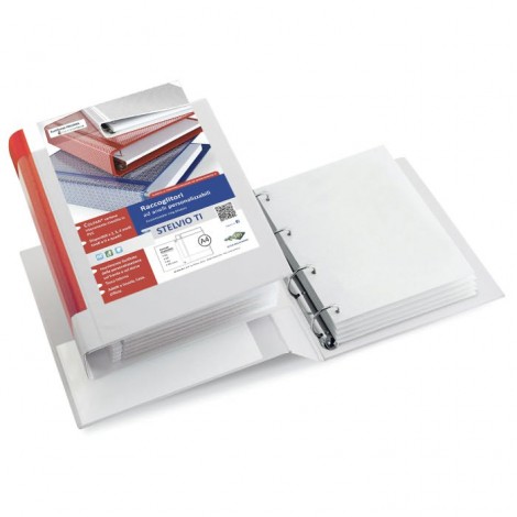 Raccoglitori personalizzabili Stelvio TI 22x30cm dorso 15 bianco - Raccoglitore 4 anelli a Q da 100mm, tasca trasparente interna - 1pz