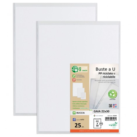 Buste a U Gaia 30x42cm - Buste in PPL, finitura a buccia d`arancia, alto spessore, aperte sul lato superiore, formato utile 30x42cm - 10pz