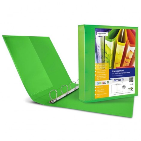 Raccoglitori personalizzabili Myto TI 22x30cm – Raccoglitore 4 anelli a D da 17mm, tasca trasparente interna dorso 2,5cm colore verde  – 1pz