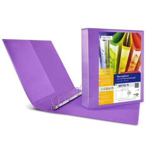 Raccoglitori personalizzabili Myto TI 22x30cm – Raccoglitore 4 anelli a D da 30mm, tasca trasparente interna dorso 4cm viola - 1pz
