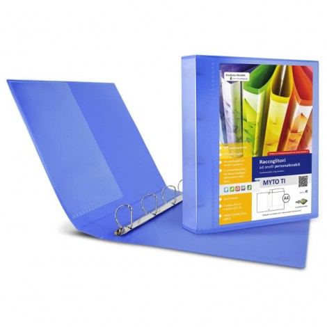 Raccoglitori personalizzabili Myto TI 22x30cm colore blu  – Raccoglitore 4 anelli a D da 30mm, tasca trasparente interna dorso 4cm - 1pz