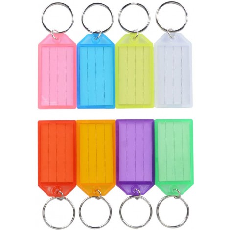 Portachiavi con targhetta a scorrimento in plastica ed anello, dimensioni 22x37mm colori assortiti - 50pz