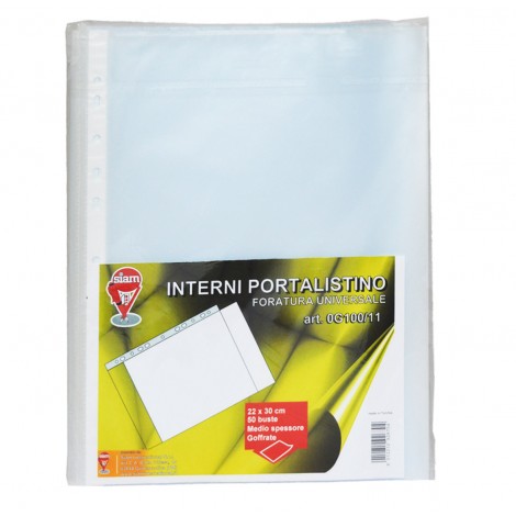 Buste foratura universale 8 spazi, buccia 22x30cm - Buste in PPL forate, finitura a buccia d`arancia, formato utile 22x30cm, basso spessore, confezione da 100pz