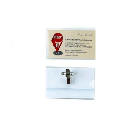 Portanome con clip e spilla, apertura lato corto 6x9cm, 50pz