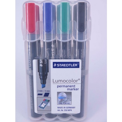 Staedtler Lumocolor 350 - Marcatore permanente con inchiostro a base d`alcool, punta sintetica da 2-5mm colori assortiti - 4pz