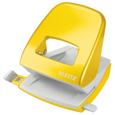 Leitz 5008 Wow - Perforatore 2 fori in metallo e plastica, passo 80mm, foro di Ø 5,5mm colore giallo - 1pz