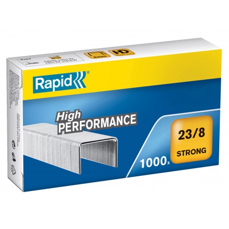 Rapid 23/8 Strong - Punti per cucitrici - Scatola 1000 punti in filo metallico robusto, lunghezza gamba 8mm per cucire fino 40 fogli - Prezzo singolo, ord. minimo 5pz