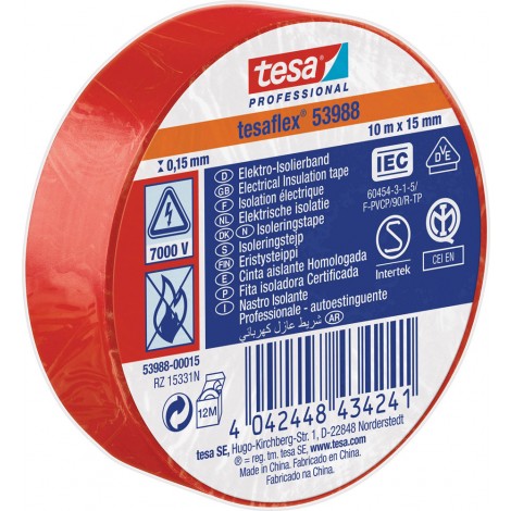 Nastro adesivo isolante professionale. Conforme alla norma IEC 454-3-1 15mm x 10m colore rosso - Prezzo singolo, ord. minimo 10pz