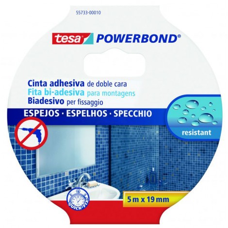 Powerbond – Nastro biadesivo ideale per specchi fino a 70x70cm e 4mm di spessore, resistente all`umidità 19mm x 5m
