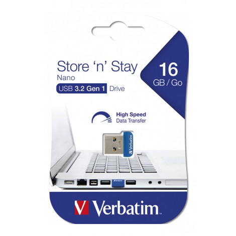 Verbatim Pen Drive Store n Stay nano USB 3.2 Gen1 da 16GB - Flash Drive 16GB, velocità di lettura fino a 80MB/s e velocità di scrittura fino a 25MB/s - 1pz
