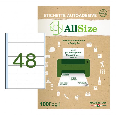 Rotolificio Pugliese Etichette adesive in fogli A4 - Etichette adesive bianche permanenti senza margini (48x25mm) - 100 fogli