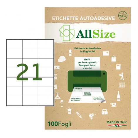 Rotolificio Pugliese Etichette adesive in fogli A4 - Etichette adesive bianche permanenti senza margini (70x42mm) - 100 fogli