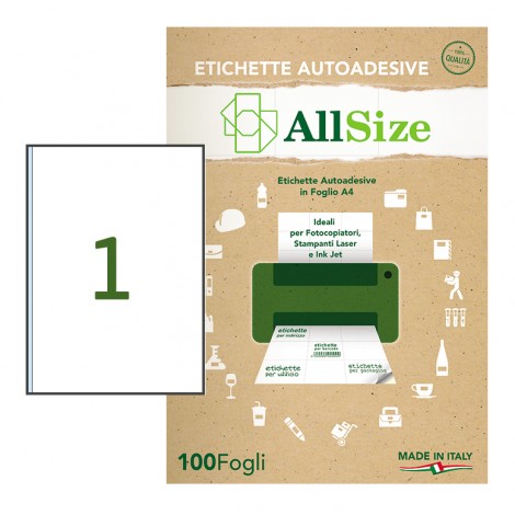 Rotolificio Pugliese Etichette adesive in fogli A4 – Etichette adesive bianche permanenti senza margini (205x297mm) - 100 fogli