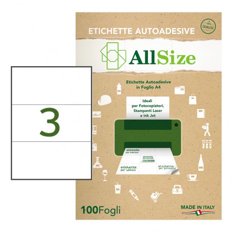 Rotolificio Pugliese Etichette adesive in fogli A4 – Etichette adesive bianche permanenti senza margini (215x99mm) - 100 fogli