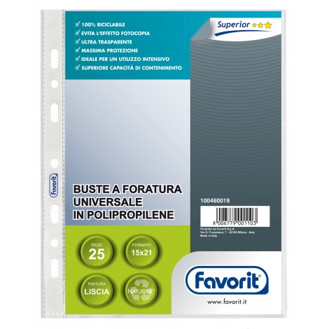 Favorit Buste in PPL forate, finitura liscia, formato utile 15x21cm, confezione da 25pz