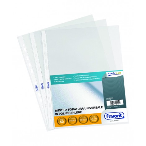 Favorit Buste in PPL forate, finitura a buccia d`arancia, formato utile 21X29,7cm, confezione da 50pz