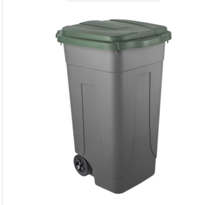 Bidone in plastica per raccolta differenziata con ruote e coperchio verde