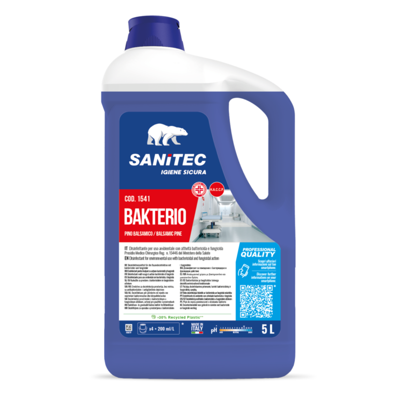 Detergente disinfettante Bakterio per uso ambientale pino balsamico tanica da 5 lt