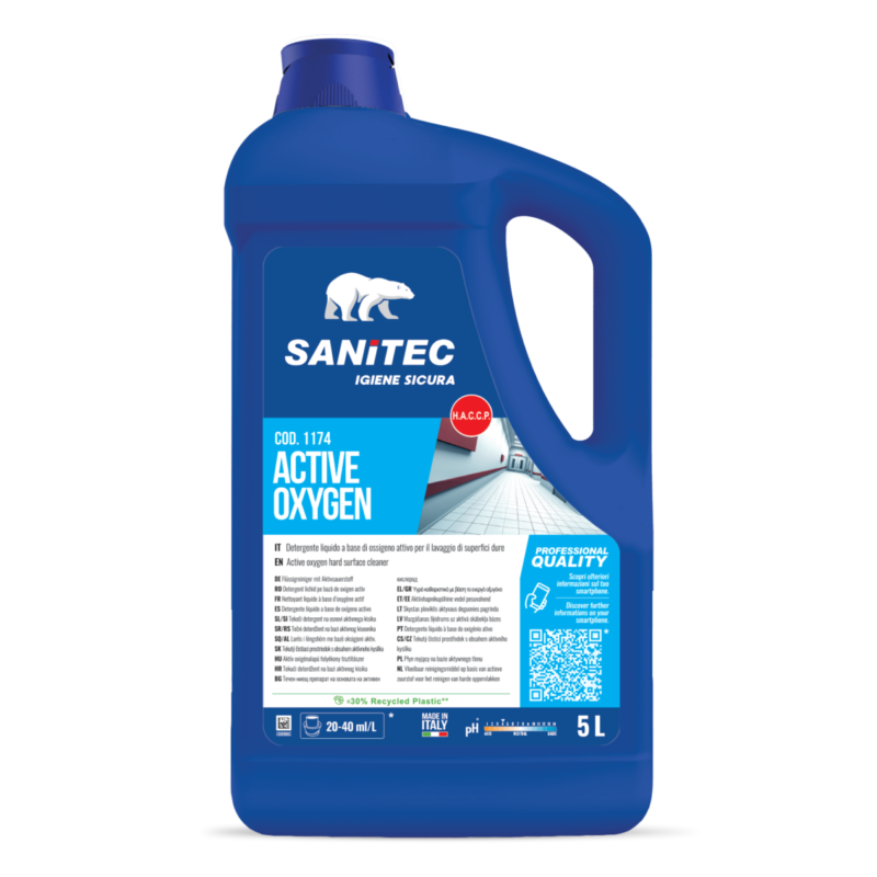 Detergente Active Oxygen Sanitec per superfici dure tanica da 5 lt
