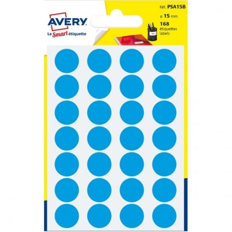 Avery Etichette adesive in fogli A4 - Multiuso rotonde - 168 etichette adesive permanenti (scrivibile a mano), Ø15mm, 24 etichette per foglio, 7 fogli colore celeste  - 1pz