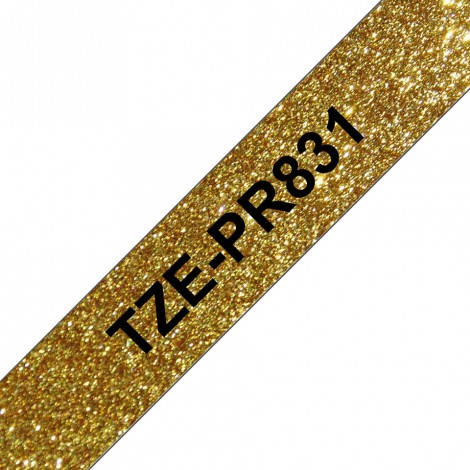 Brother TZEPR831 Nastro tipo TZe per PT-2450/3600/7500, 12mm x 8m, nero su oro glitter