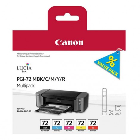 6402B009 PGI72 cartuccia multipack MBKCMYR - Cartuccia inchiostro nero opaco, ciano, magenta, giallo e rosso per Canon PIXMA PRO 10 (5x14ml) 1Conf.