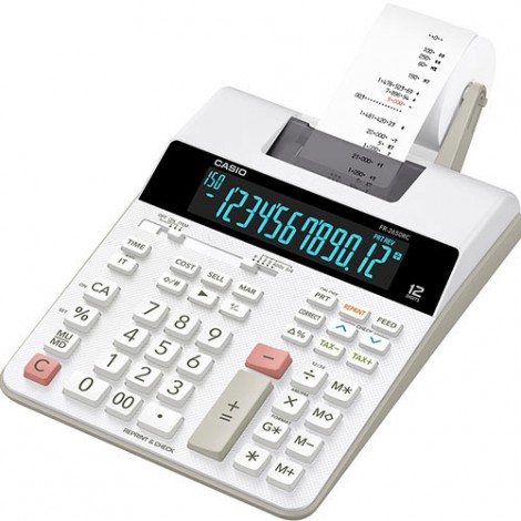 Casio Calcolatrice scrivente FR 2650RC, display 12 cifre, stampa a due colori, colore bianco