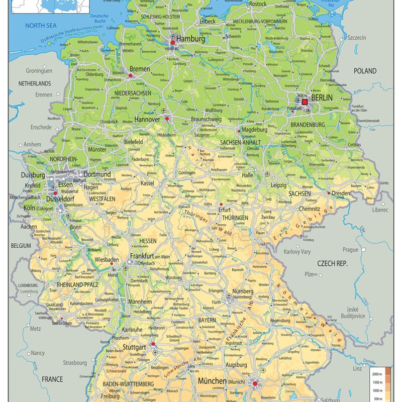 Carta geografica Germania bifacciale fisica e politica 100x140 cm