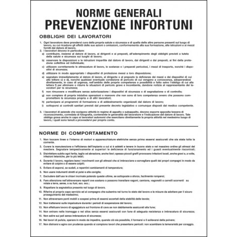 Cartelli Segnalatori – Cartello "Norme generali prevenzione infortuni" - 1pz