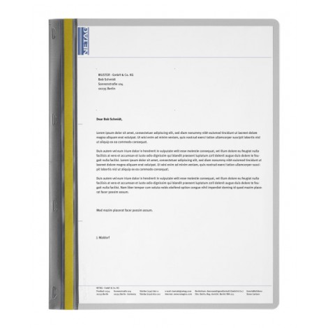 Durable Durabind - Cartellina per rilegatura mediante punti metallici e bande longitudinali adesive. Dotato di copertina anteriore trasparente e copertina posteriore colorata, entrambe in PVC colore grigio - Prezzo singolo, ord. minimo 25pz