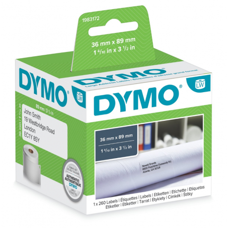 Dymo Rotolo 260 etichette adesive permanenti in poliestere, per indirizzi estesi (36mmx89mm) 1 rot.