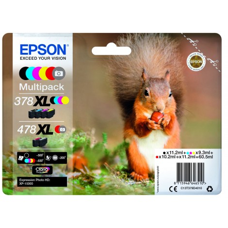 C13T379D4010 T379D Cartuccia inchiostro nero, ciano, magenta, giallo, rosso e grigio per Epson EXPRESSION PHOTO HD XP 15000 (1x10,2ml - 3x9,3ml - 2x11,2ml) 1Conf.