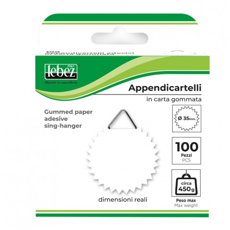 Lebez Appendicartelli adesivi in carta gommata, colore bianco 100pz