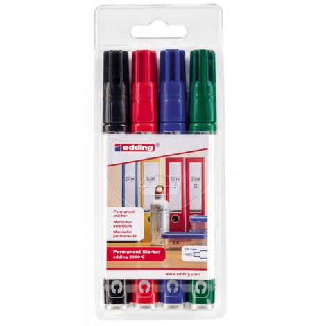 Edding 2000C – Marcatore permanente con inchiostro a base d`alcool, resistente all`acqua tratto 1,5-3mm colori assortiti – Prezzo singolo, ord. minimo 4pz