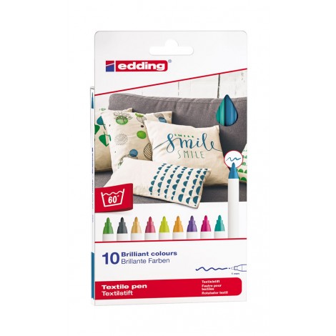 Eddign 4600 - Marcatore permanente per tessuti con inchiostro pigmentato a base d`acqua tratto 1mm colori assortiti - 10pz