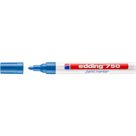 Edding 750 - Marcatore permanente a vernice, altamente coprente e resistente all`acqua tratto 2-4mm colore blu