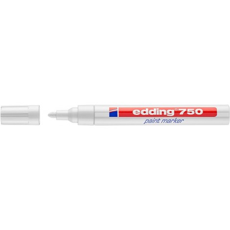 Edding 750 – Marcatore permanente a vernice, altamente coprente e resistente all`acqua tratto 2-4mm colore bianco
