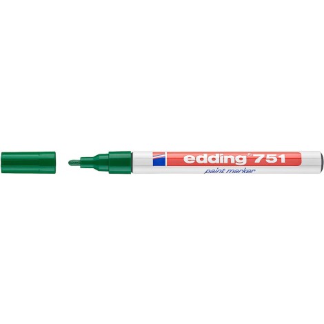 Edding 751 – Marcatore permanente a vernice, altamente coprente e resistente all`acqua tratto 1-2mm colore verde – Prezzo singolo, ord. minimo 10pz